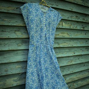 Vintage Blue and White Floral Print Dress